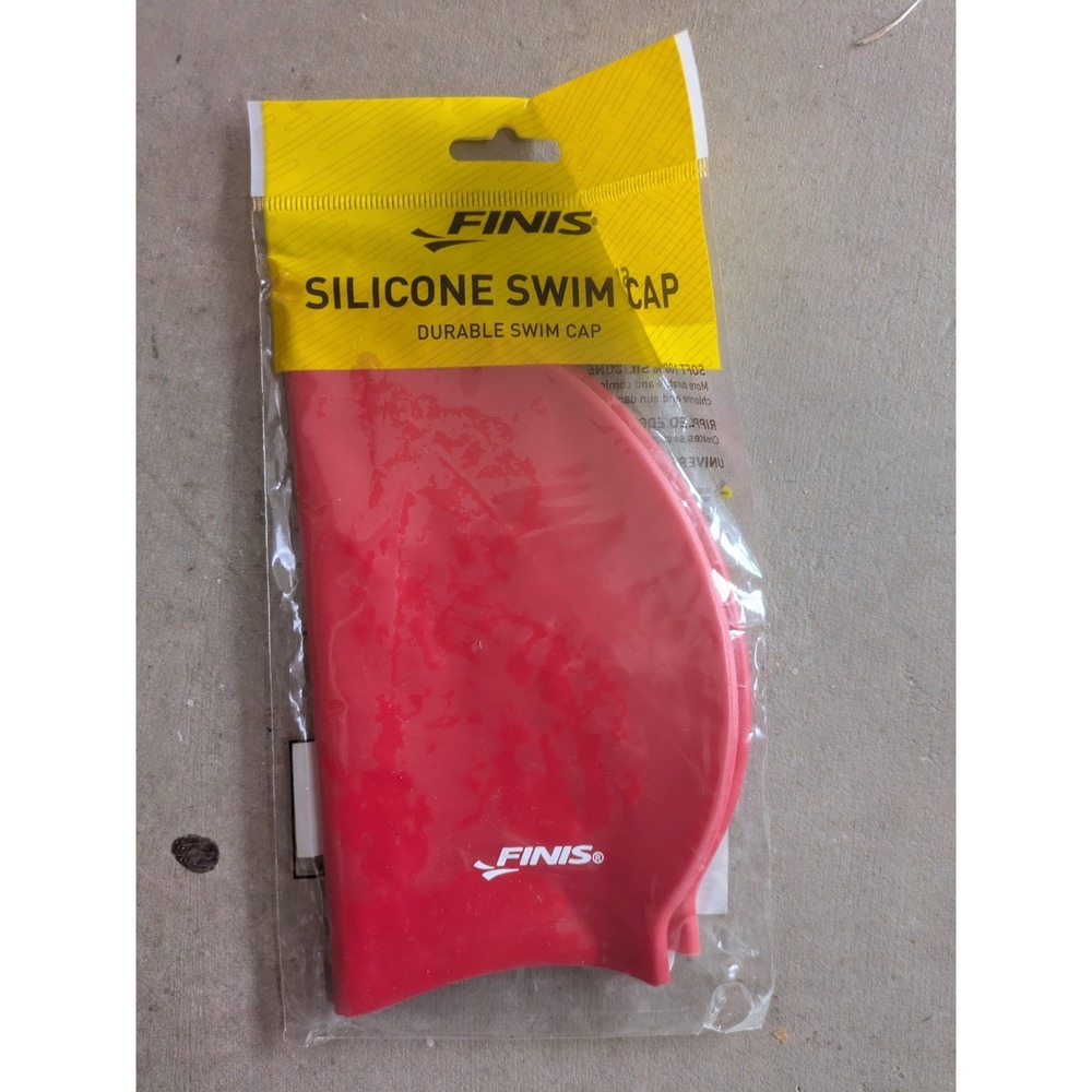 NEW FINIS Silicone Swim Cap Men's Women's Universal Size Red Durable Ribbed Edge
